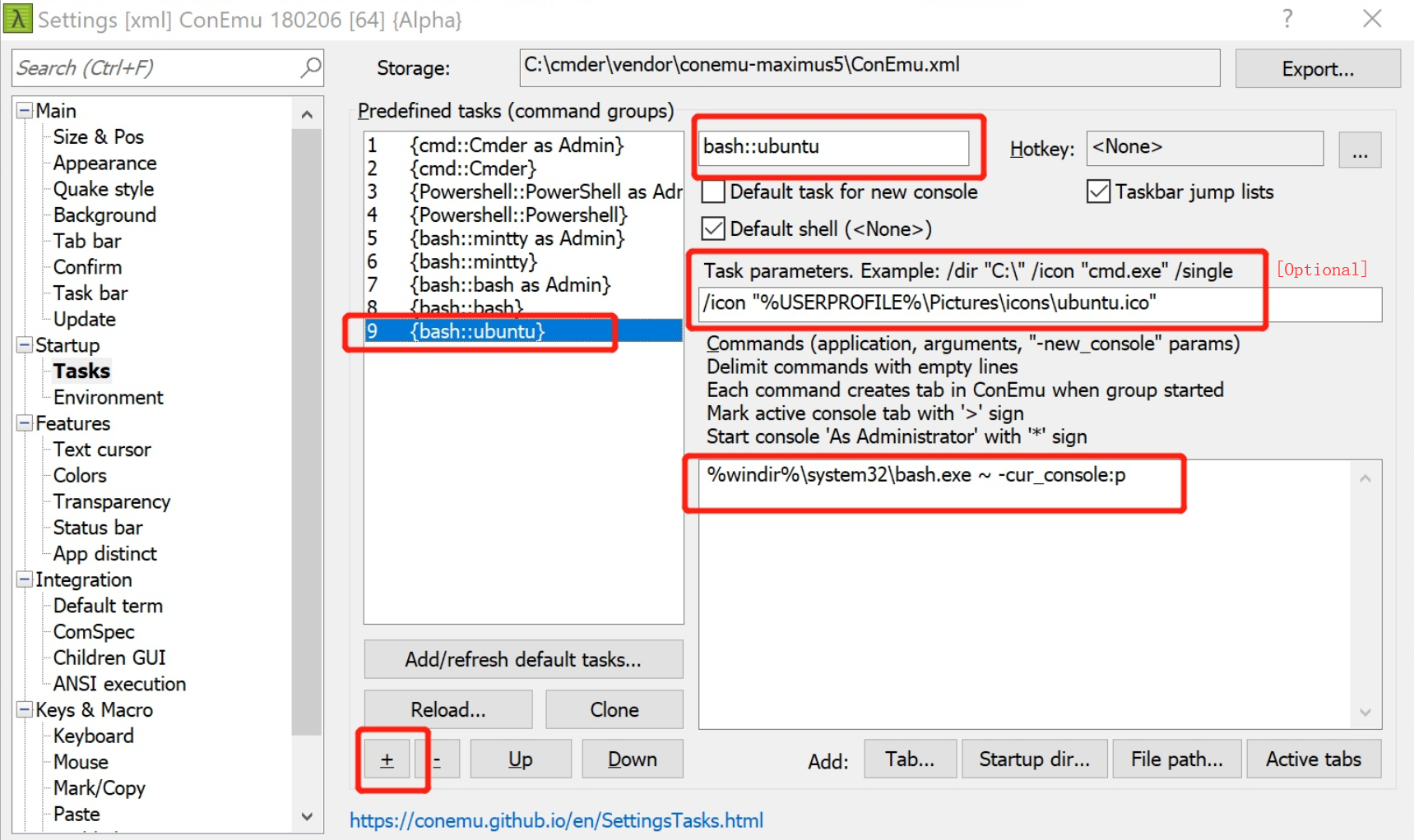 Fig 2.4 Add Ubuntu task in Cmder